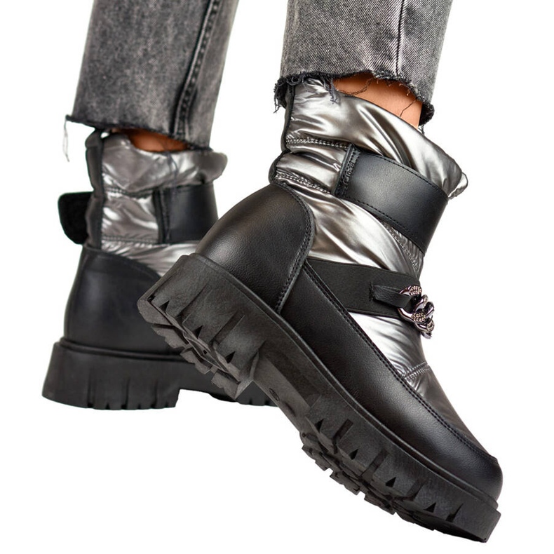 Ženske čizme za snijeg s lancem i čičkom, metalik srebrne JH-5SI srebro