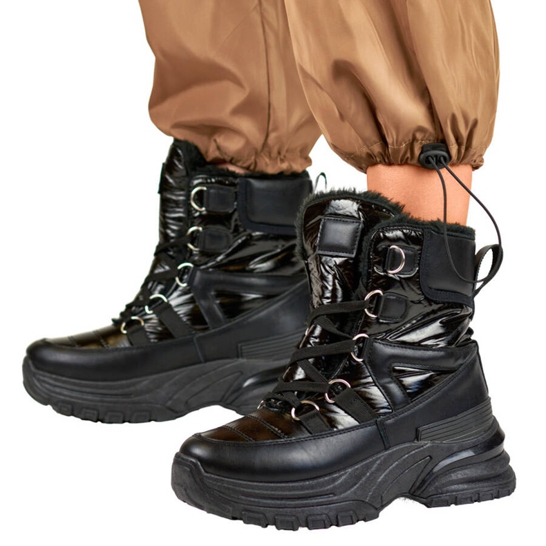 Ženske čizme za snijeg, sjajne crne čizme 22-PY16061B crno