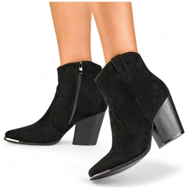 Ženske kaubojske čizme od brušene kože na visoku petu, crne A5618B crna