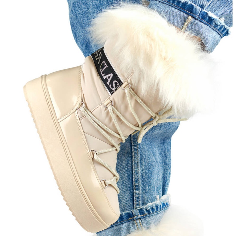Ženske čizme za snijeg s ukrasnim krznom, bež NB605BE