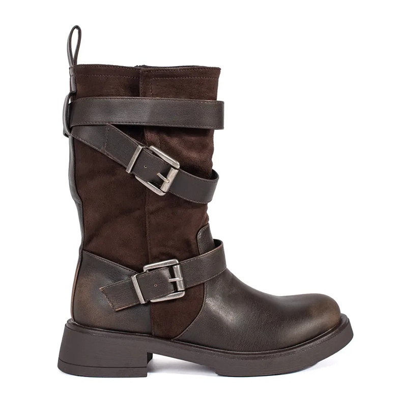 Smeđe ženske gležnjače na nisku petu s kopčama smeđa