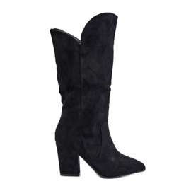 Čizme na visoku petu iznad koljena od eko antilop kože, Black Clorira crna