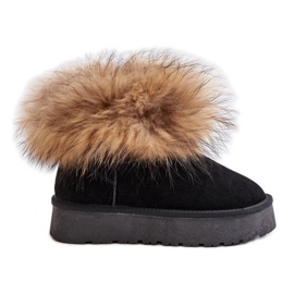 Kožne čizme za snijeg na platformu s krznom, Black Avirisa crna