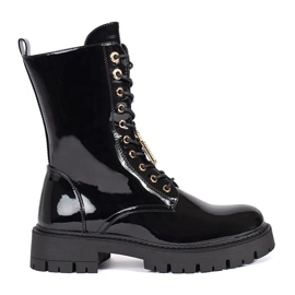 Seastar Crne lakirane radne gležnjače na vezanje na platformu s iglama crna