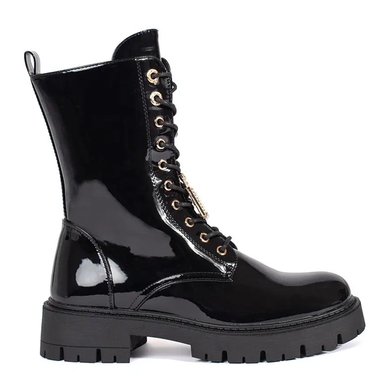 Seastar Crne lakirane radne gležnjače na vezanje na platformu s iglama crno