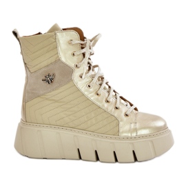 Kožne gležnjače na platformu Maciejka 06751-25 zlatne zlatni