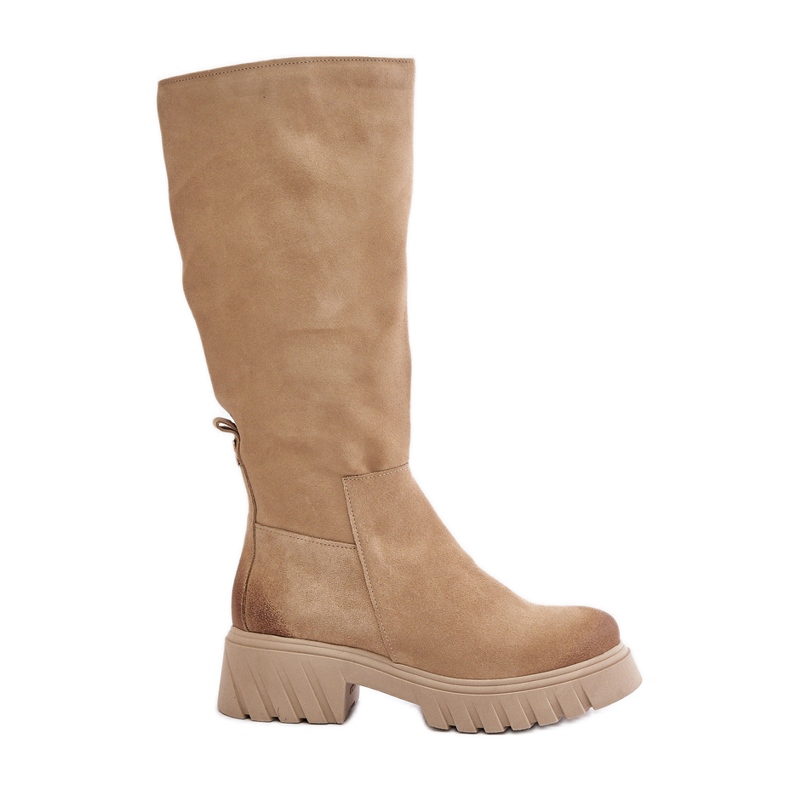 Zazoo 70145 čizme preko koljena od brušene kože, toplo bež
