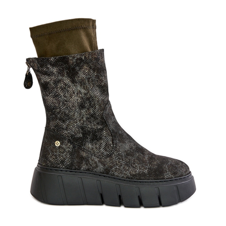 Kožne ženske čizme na masivnoj platformi Maciejka 06766-09 Kaki zelena