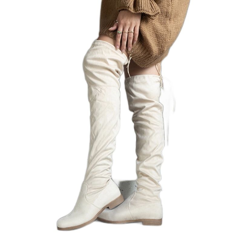 Bež duge čizme s platformom od Hallora eko antilop kože