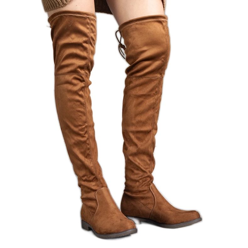 Smeđe duge čizme s platformom od Hallora eko antilop kože smeđa