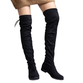 Crne duge čizme s platformom od Hallora eko antilop kože crna