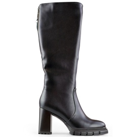 Crne čizme na visoku petu do koljena, izolirane ženske čizme na petu, eko koža crna