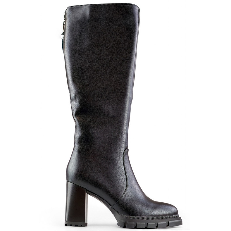 Crne čizme na visoku petu do koljena, izolirane ženske čizme na petu, eko koža crno