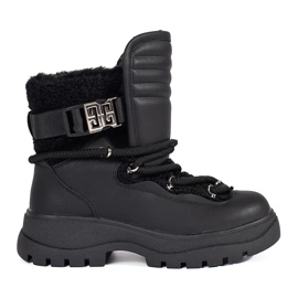 Seastar Crne ženske čizme za snijeg s krznom na debelom potplatu crna