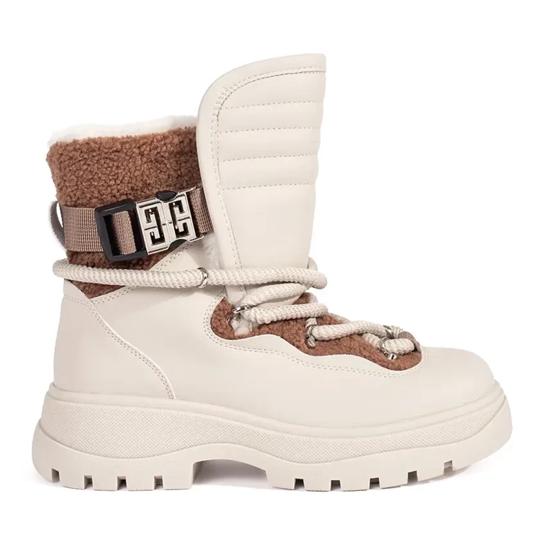 Seastar Bež ženske čizme za snijeg s krznom na debelom potplatu