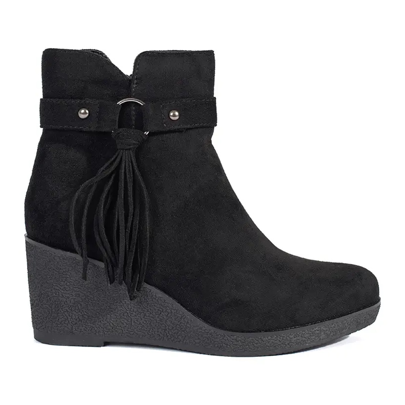 Crne ženske čizme na wedges od brušene kože s resama crno