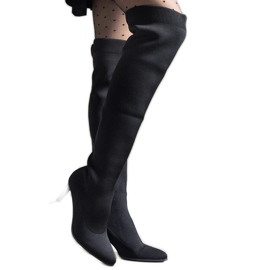 Crne čizme s natikačama na visoku petu s elastičnim Atari gornjištem crna