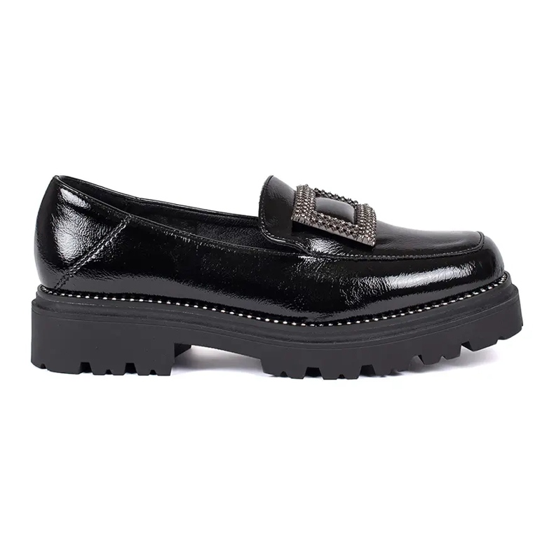 Goodin Ženske crne mokasine s platformom ukrašene kopčom i kamenčićima crno