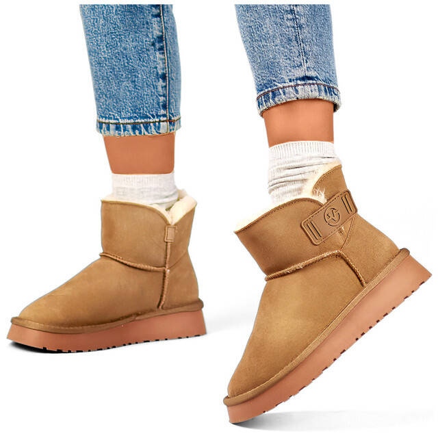 Ženske čizme za snijeg od brušene kože, bež 25-97951BE