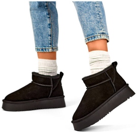 Kožne ženske antilop čizme za snijeg, crne XF-159B crna