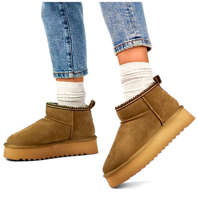 Ženske kožne čizme, antilop smeđe čizme za snijeg YU9001KH smeđa