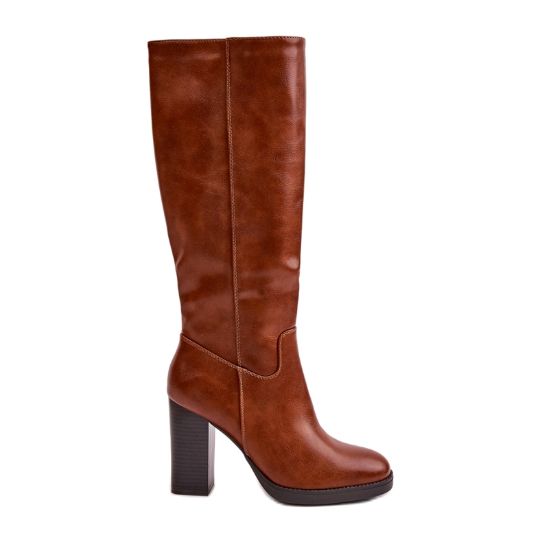 Ženske čizme na stanju eko kože ispred kamile koljena smeđa