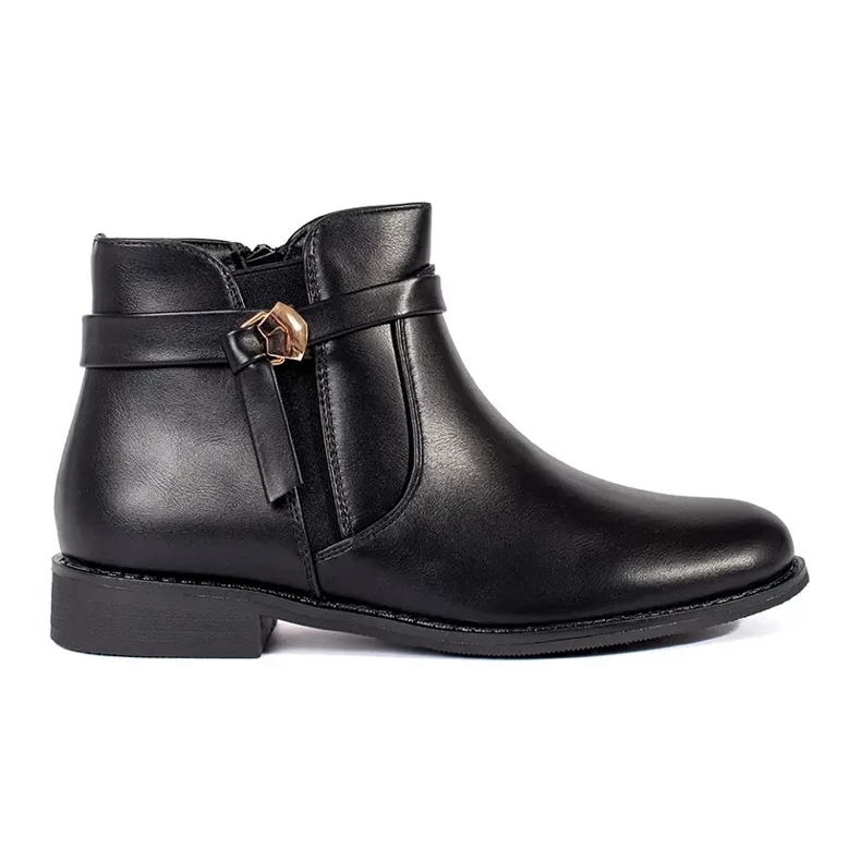 Crne ženske gležnjače s remenom na nisku petu crno