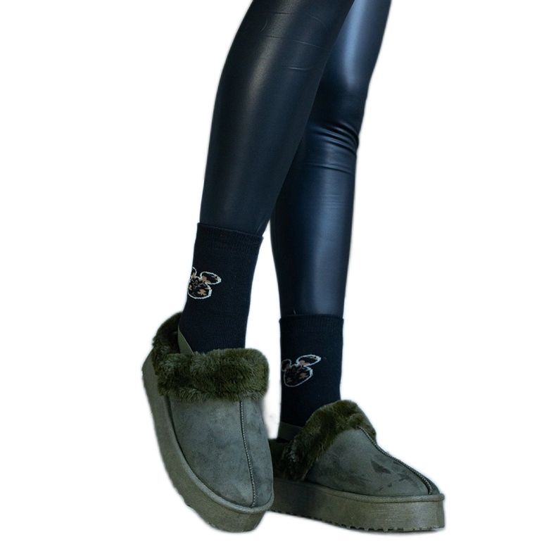 Zelene platform papuče ukrašene krznom i s gumicom na peti, Frank zelena