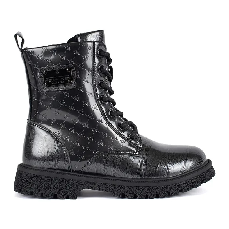 Crne lakirane gležnjače na vezanje za djevojčice crno