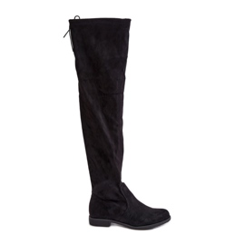 Čizme preko koljena s ravnom petom od eko antilop kože, Black Linnithia crna