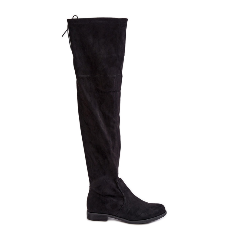 Čizme preko koljena s ravnom petom od eko antilop kože, Black Linnithia crno