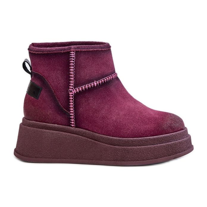 Kožne čizme za snijeg od brušene kože na platformu i na klin Maciejka 06769-23 Bordo crvena