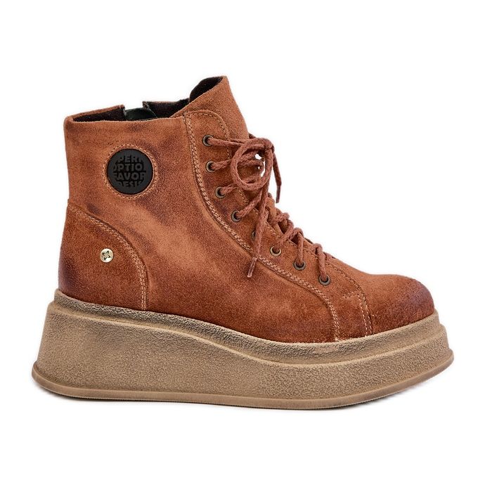 Gležnjače od brušene kože na masivnoj platformi Maciejka 06309-29 Smeđe smeđa