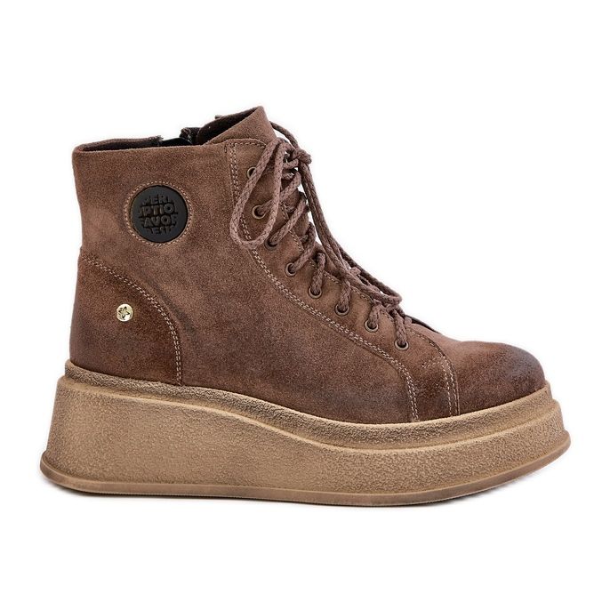 Gležnjače od brušene kože na masivnoj platformi Maciejka 06309-02 Tamno smeđa