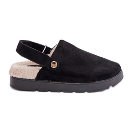 Ženske papuče s platformom, podstavljene krznom, tipa ovčje kože, crne, Sanilora crna