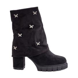 Ukrašene gležnjače s okrenutim gornjištem na visoku petu, crne Esadore crna