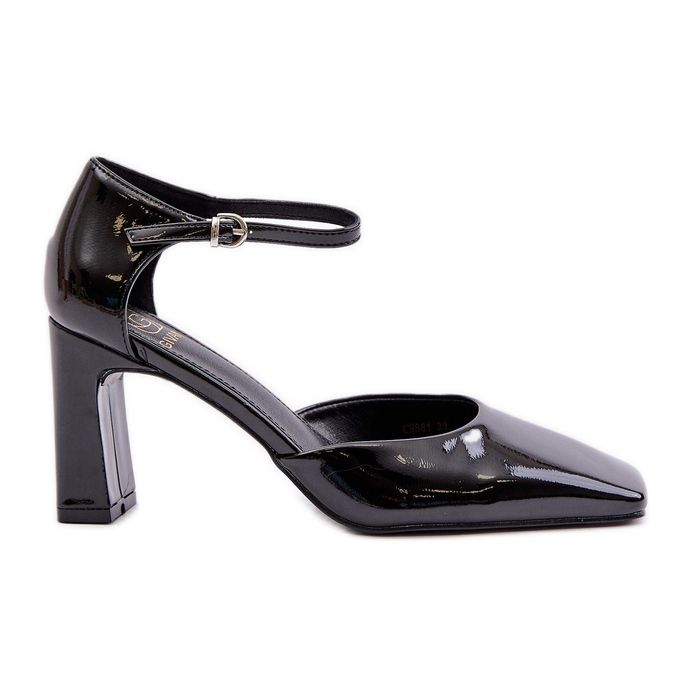 Cipele na visoku petu od lakirane kože, crne Emindria crno