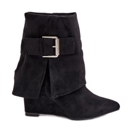 Gležnjače na wedge s okrenutim gornjištem i kopčom, Eco Suede, Black Vortinia crna