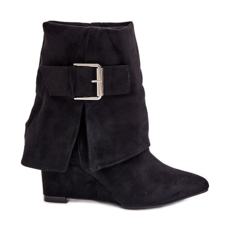 Gležnjače na wedge s okrenutim gornjištem i kopčom, Eco Suede, Black Vortinia crno