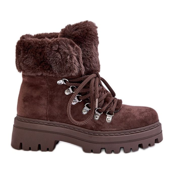 Ženske traperice na vezanje s krznom, tamno smeđe boje Vaminia smeđa