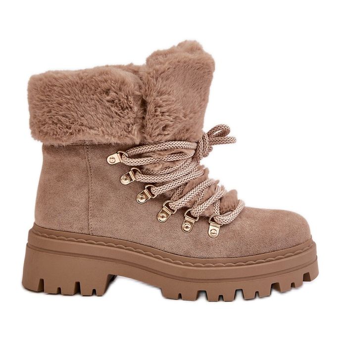 Ženske krznene hlače na vezanje, tamno bež Vaminia