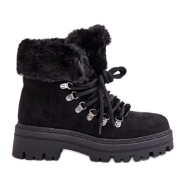 Ženske krznene hlače na vezanje, crne boje Vaminia crna