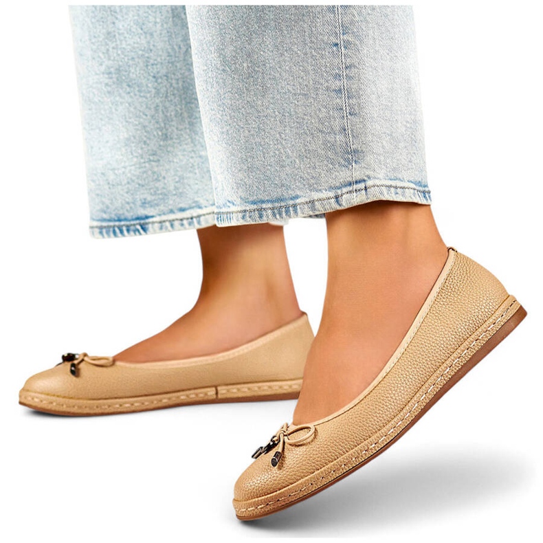 Udobne bež ženske balerinke s mašnom GD-XR392A-BE