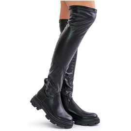 Ravne čizme iznad koljena s Pemeriana lancem crna