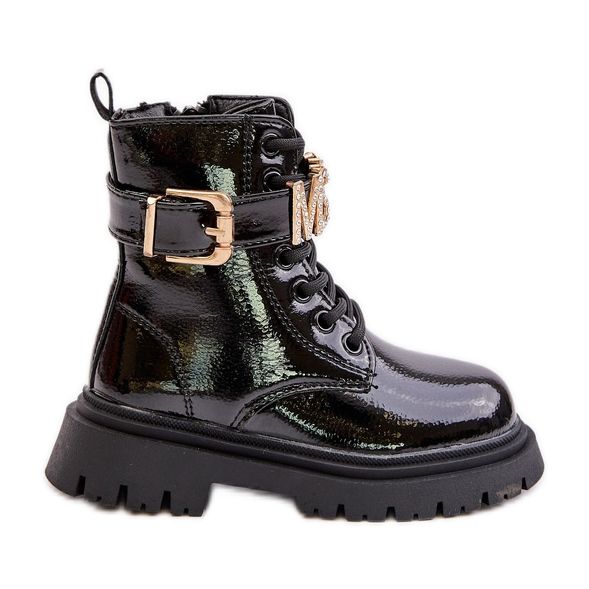 Djevojačke lakirane čizme s ukrasnim remenom, crne Gilian crno