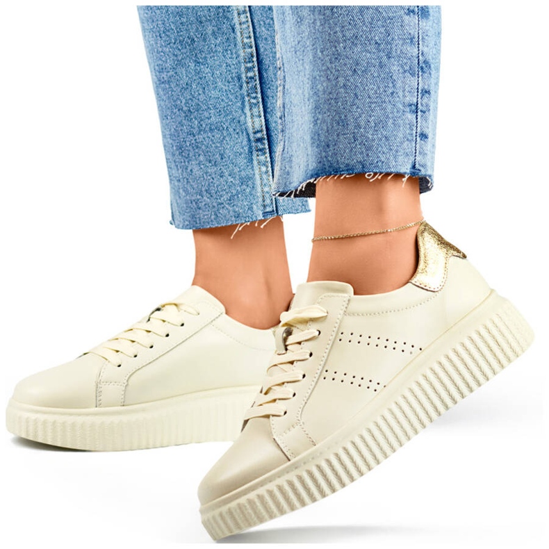 Ženske kožne sportske cipele na platformu, bež GD-RS2007BE