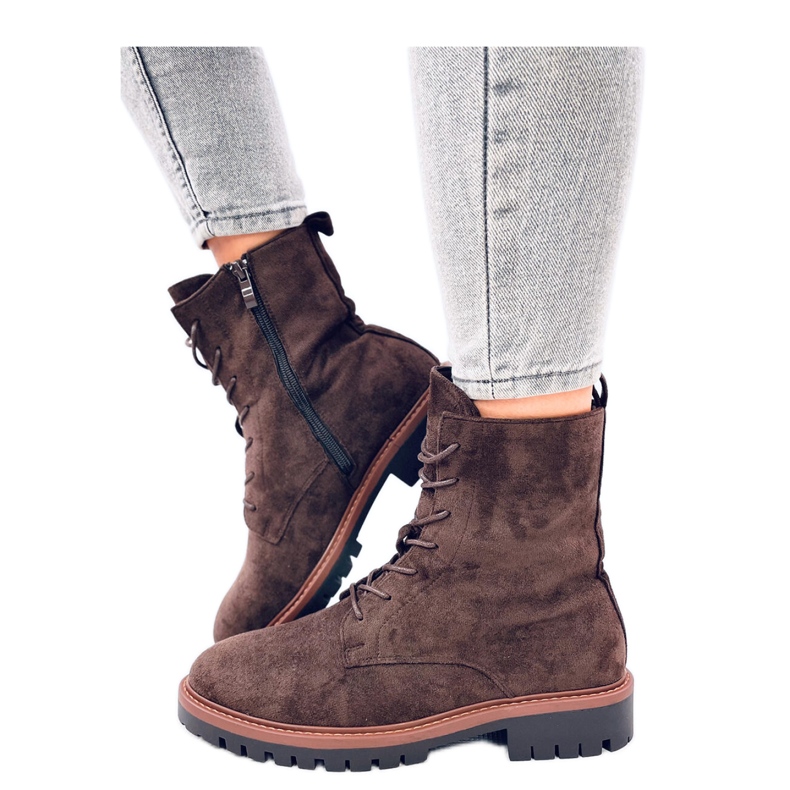 Smeđe gležnjače od brušene kože na vezanje smeđa