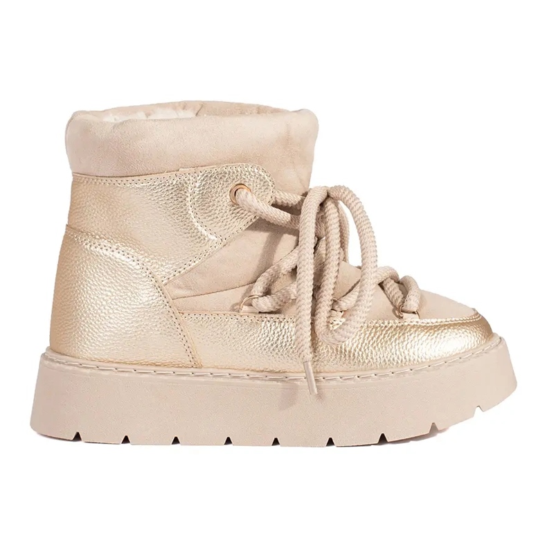 Ženske svijetlo bež čizme za snijeg na vezanje s debelim potplatom