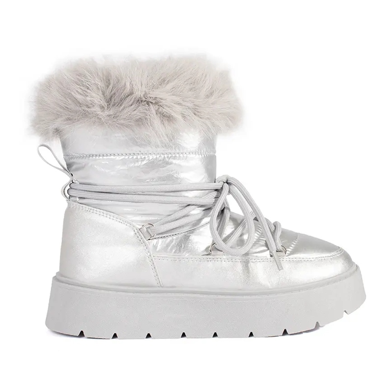 Srebrne ženske čizme za snijeg s krznom na debelom potplatu srebro