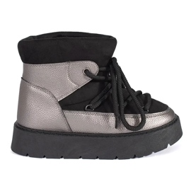 Ženske crne i srebrne čizme za snijeg na vezanje s debelim potplatom crna